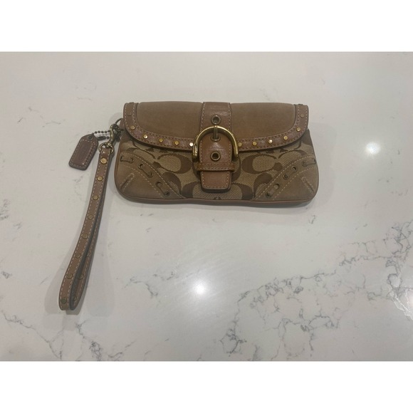 Coach Handbags - Y2K Vibe Vintage Coach Soho Monogram Studded Suede Leather Wristlet Bag